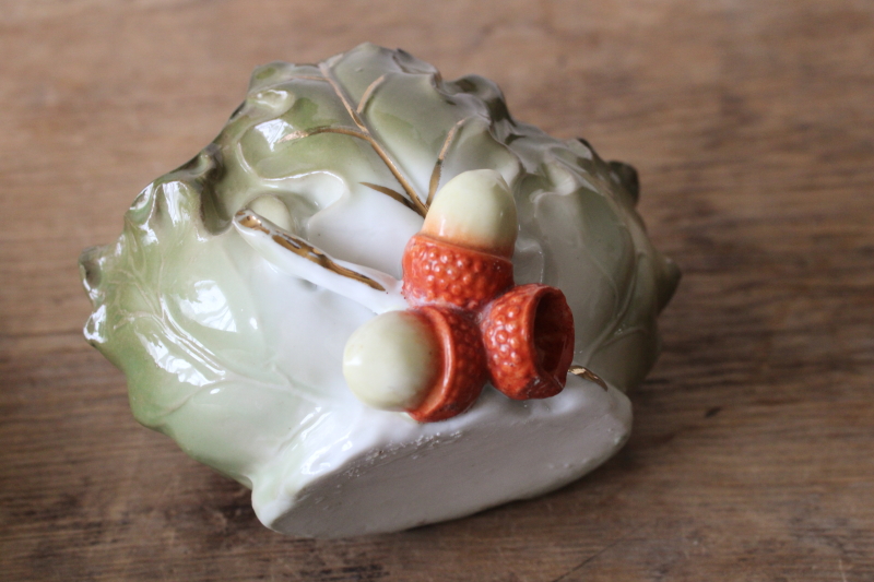 photo of oak leaf & acorns antique hand painted china basket, small trinket dish autumn decor #2