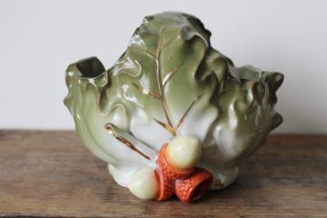 catalog photo of oak leaf & acorns antique hand painted china basket, small trinket dish autumn decor 