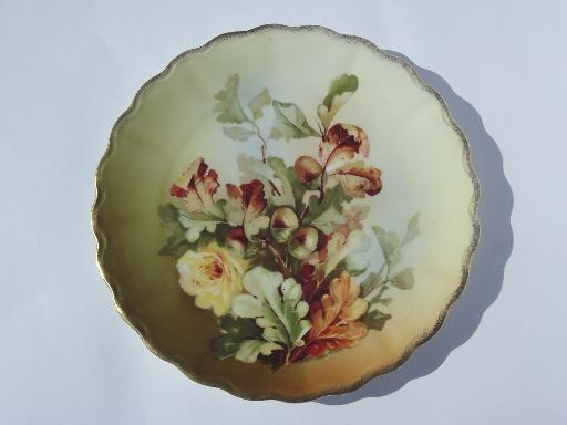 photo of oak leaf and acorns vintage handpainted Bavaria china plate w/ autumn leaves #1