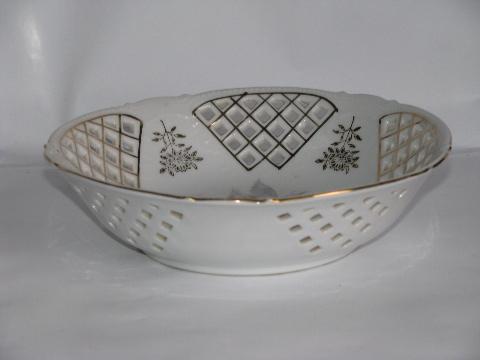 photo of occupied Japan, vintage pierced china lattice bowl, floral pattern #2