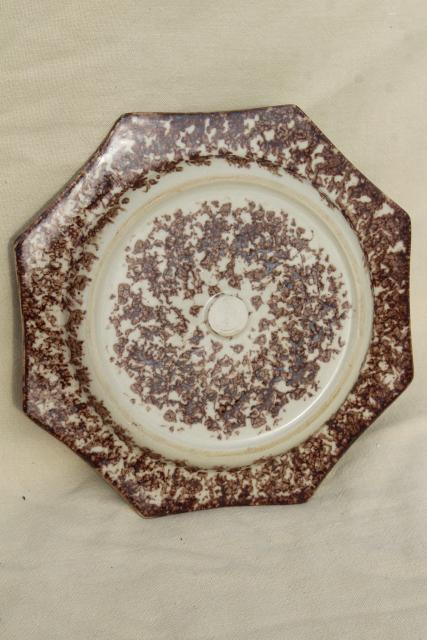 photo of octagonal spongeware plate, Metropolitan Museum of Art reproduction antique Whieldon tortoiseshell #4