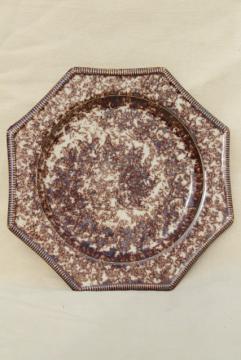 catalog photo of octagonal spongeware plate, Metropolitan Museum of Art reproduction antique Whieldon tortoiseshell