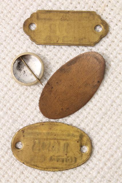 photo of odd lot of tiny old pin & stamped metal tags for mixed media altered art collections #6