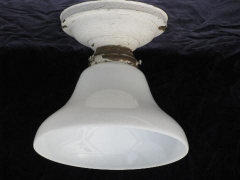 photo of old 1920s- 30s solid brass ceiling light, original vintage glass shade #1