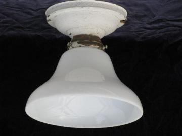 catalog photo of old 1920s- 30s solid brass ceiling light, original vintage glass shade