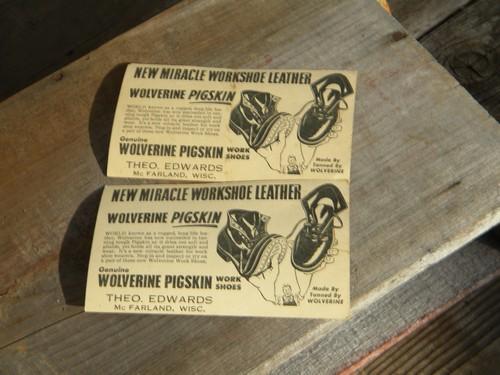 photo of old 1930s or 1940s Wolverine Pigskins work shoes advertising postcards #1