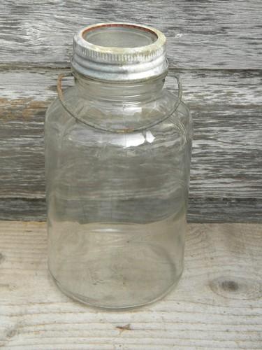 photo of old 1930s vintage glass storage canister jars with lids & wire handles #2