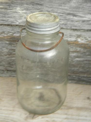 photo of old 1930s vintage glass storage canister jars with lids & wire handles #3