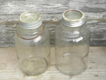 catalog photo of old 1930s vintage glass storage canister jars with lids & wire handles