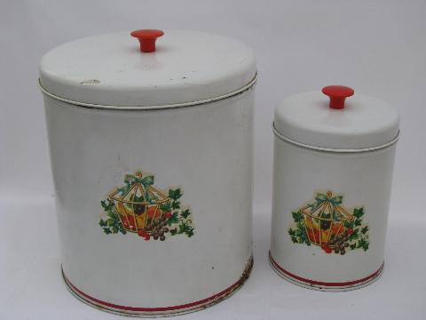 photo of old 1940's - 50's metal kitchen canister tins, vintage decals #2