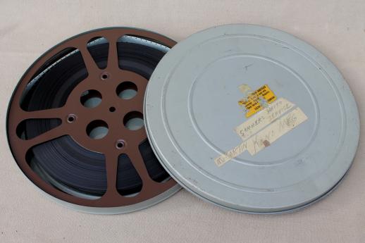 photo of old 1950s 16mm movie film reels w/ mailing cases vintage shipping labels photo props #8