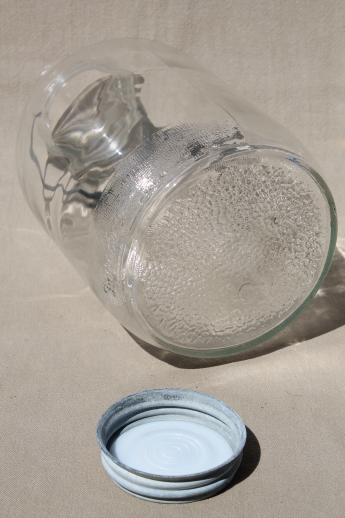 photo of old 2 qt pickle jar w/ wire bail handle, vintage canning jar or canister w/ zinc lid #5