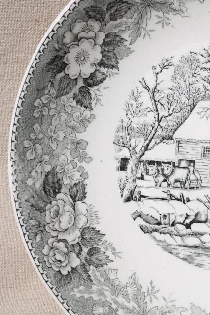 photo of old Adams England Currier & Ives print china bowl Frozen Up grey black transferware #3