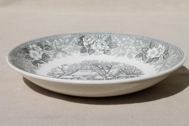 photo of old Adams England Currier & Ives print china bowl Frozen Up grey black transferware #4