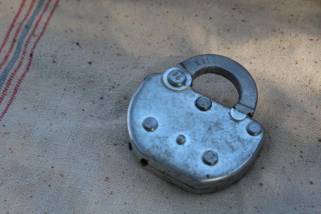 photo of old Adlake railroad lock, vintage padlock without key or chain #2