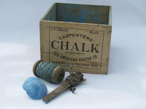 photo of old American Crayon advertising wood finger jointed box, vintage carpenter's chalk #1