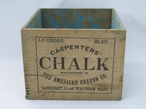 photo of old American Crayon advertising wood finger jointed box, vintage carpenter's chalk #3