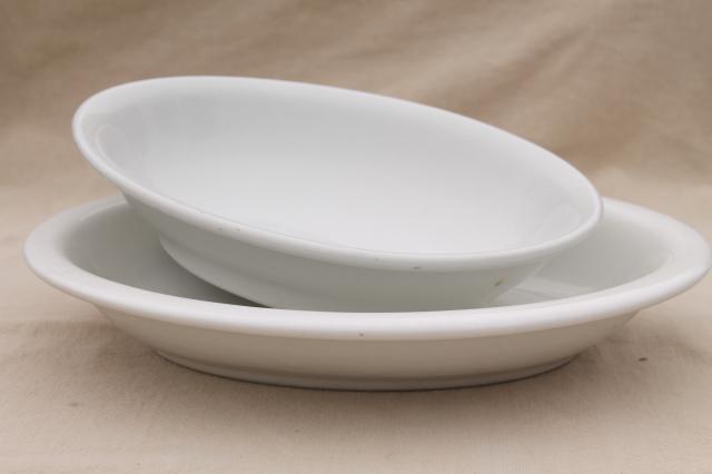 photo of old American ironstone china bowls, large oval serving dishes, plain pure white #1