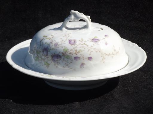 photo of old Austria china round butter or cheese dish, dome cover, plate and insert #1