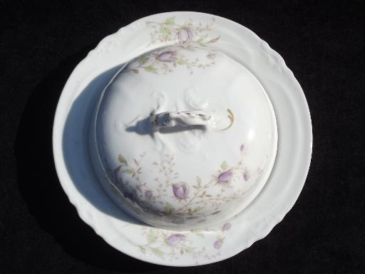 photo of old Austria china round butter or cheese dish, dome cover, plate and insert #3