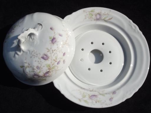 photo of old Austria china round butter or cheese dish, dome cover, plate and insert #4