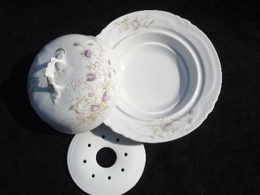 photo of old Austria china round butter or cheese dish, dome cover, plate and insert #5