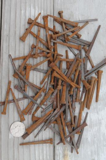photo of old Bokar coffee can of antique square cut nails, farm primitive hardware #2