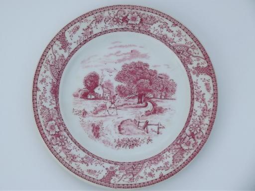 photo of old Buffalo transferware china plates Fairview horse and rider, country farm home #2