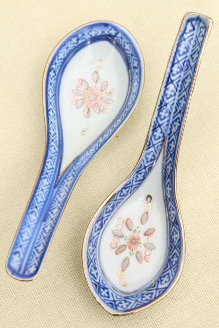 photo of old Chinese porcelain grain of rice china bowls & spoons, chop mark makers markings #6