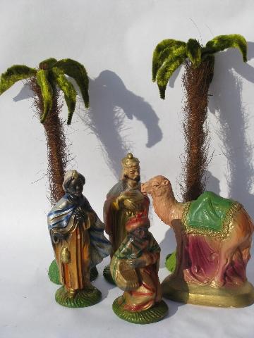 photo of old Christmas nativity scene set, lot of creche figures & animals, vintage Italy #2