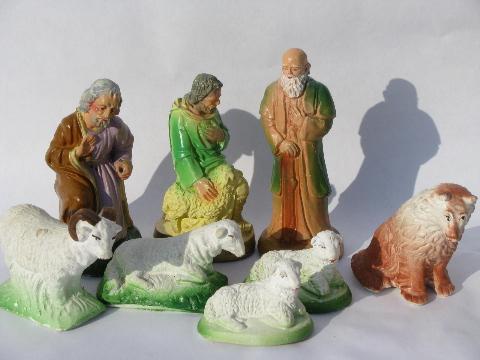 photo of old Christmas nativity scene set, lot of creche figures & animals, vintage Italy #4