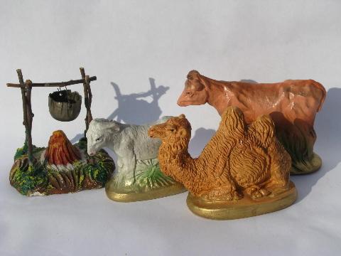 photo of old Christmas nativity scene set, lot of creche figures & animals, vintage Italy #5