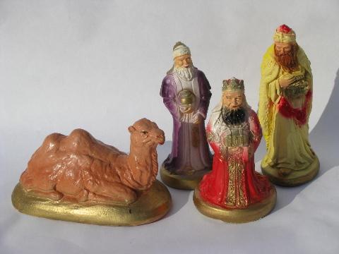 photo of old Christmas nativity scene set, lot of creche figures & animals, vintage Italy #6