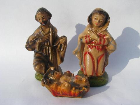 photo of old Christmas nativity scene set, lot of creche figures & animals, vintage Italy #7