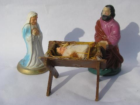 photo of old Christmas nativity scene set, lot of creche figures & animals, vintage Italy #8