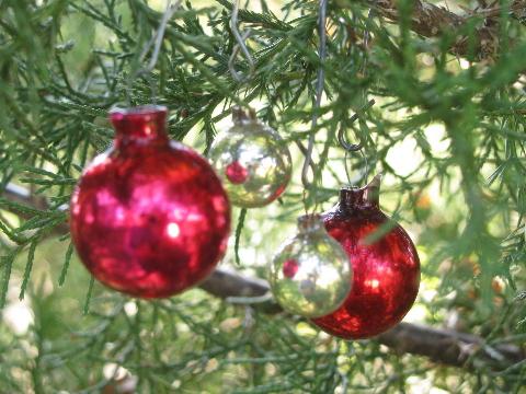 photo of old Christmas ornaments lot, miniature feather tree glass balls, vintage Japan #3