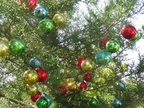 photo of old Christmas ornaments lot, miniature feather tree glass balls, vintage Japan #1