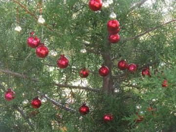 catalog photo of old Christmas ornaments lot, miniature feather tree glass balls, vintage Japan