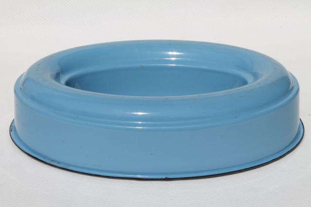 photo of old Cream City enamelware, vintage metal ring mold / pan, rare oval in blue #1