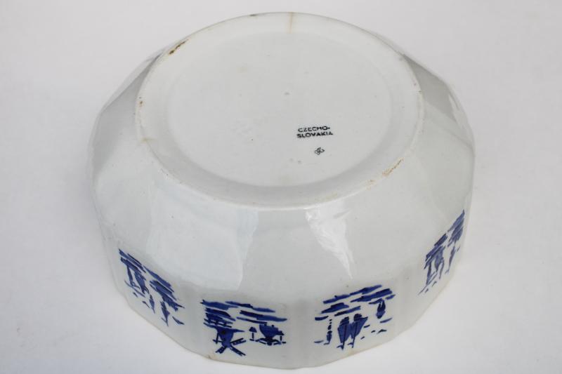 photo of old Delft style pottery bowl, Holland windmills blue & white, 1930s vintage Czech #4