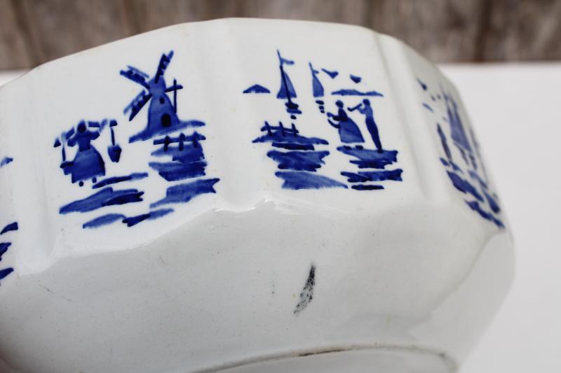 photo of old Delft style pottery bowl, Holland windmills blue & white, 1930s vintage Czech #5