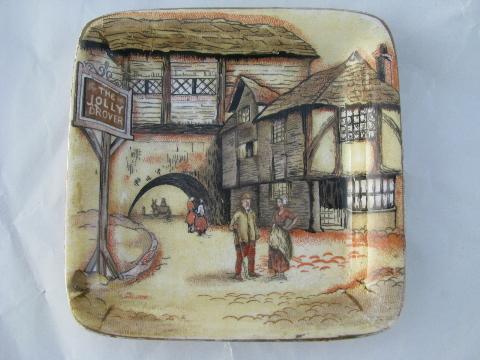 photo of old Dickens scenes, vintage Staffordshire china dishes #2