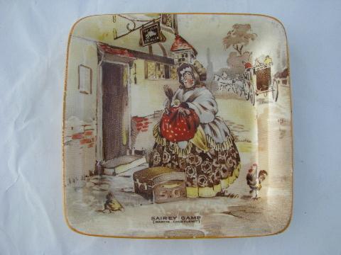 photo of old Dickens scenes, vintage Staffordshire china dishes #4