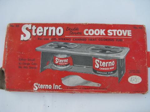 photo of old Double-Service sterno camp stove, vintage blue enamel ware #3