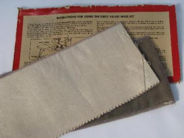 catalog photo of old Dritz pressing cloth for velvet & pile nap fabrics w/ instructions