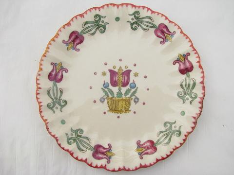 photo of old Dutch gaudy tulips folk art pattern, vintage American Limoges china plates #2