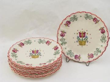 catalog photo of old Dutch gaudy tulips folk art pattern, vintage American Limoges china plates