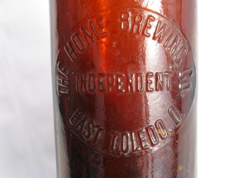 photo of old East Toledo Ohio amber glass bottle, Independent Home Brewing #2