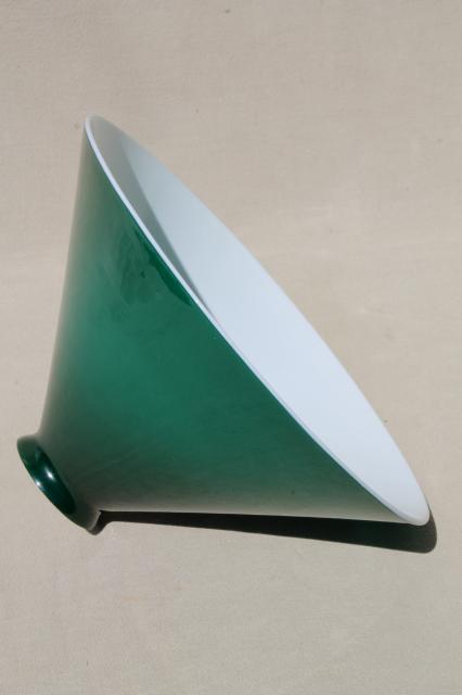 photo of old Emeralite green white cased glass shade, vintage lampshade for bankers lamp or student desk lamp #6