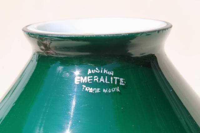 photo of old Emeralite green white cased glass shade, vintage lampshade for bankers lamp or student desk lamp #7